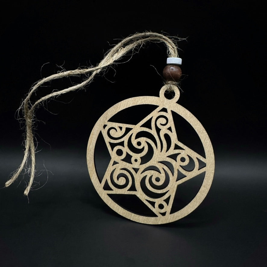 Звезда - Дървена коледна украса