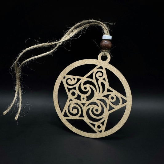 Звезда - Дървена коледна украса