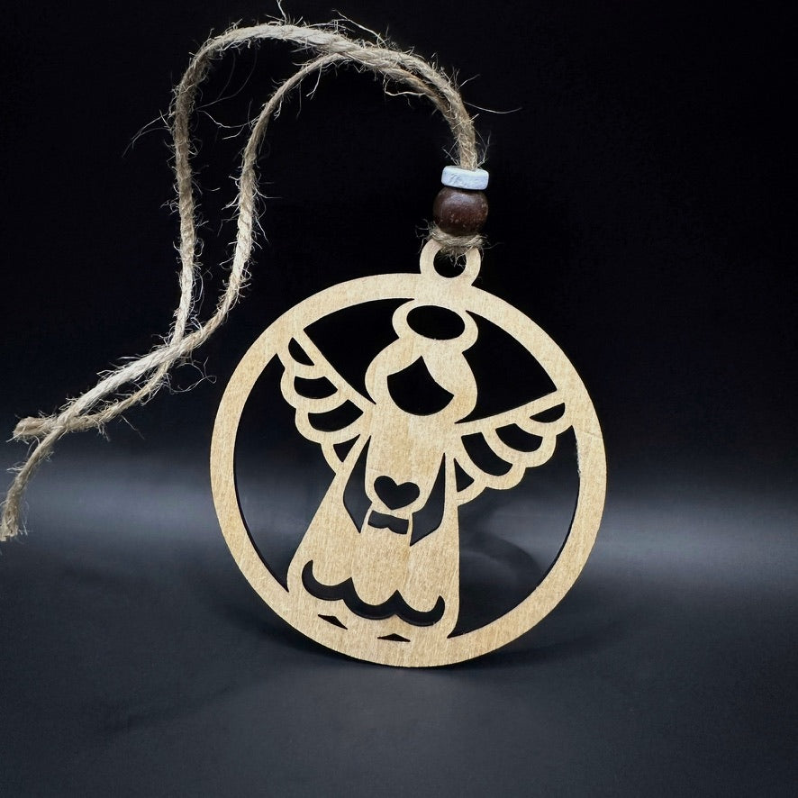 Ангелско сърце - Дървена коледна украса