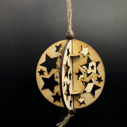 Топка със звездички - Дървена коледна украса